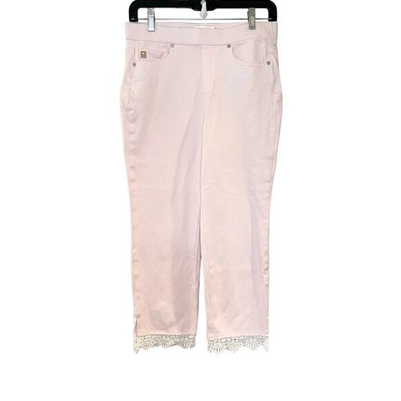 Belle by Kim Gravel Flexibelle Cropped‎ Jegging w/ Lace Trim Pink A375870 Size 2 - Picture 2 of 9